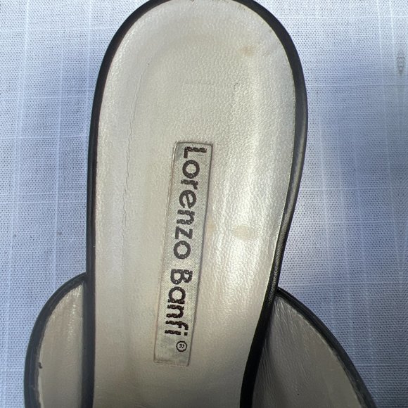 Lorenzo Banfi Slip On Open Toe Patent Leather Cuban Heel Shoes Black Size 37.5 - Picture 2 of 7